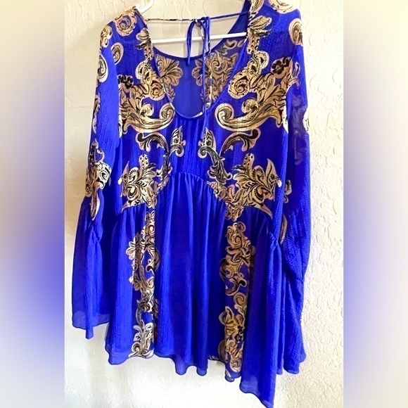 COPY - FREE People Blue symphony lightweight flowy mini dress/top w bell sleeves - Picture 15 of 16